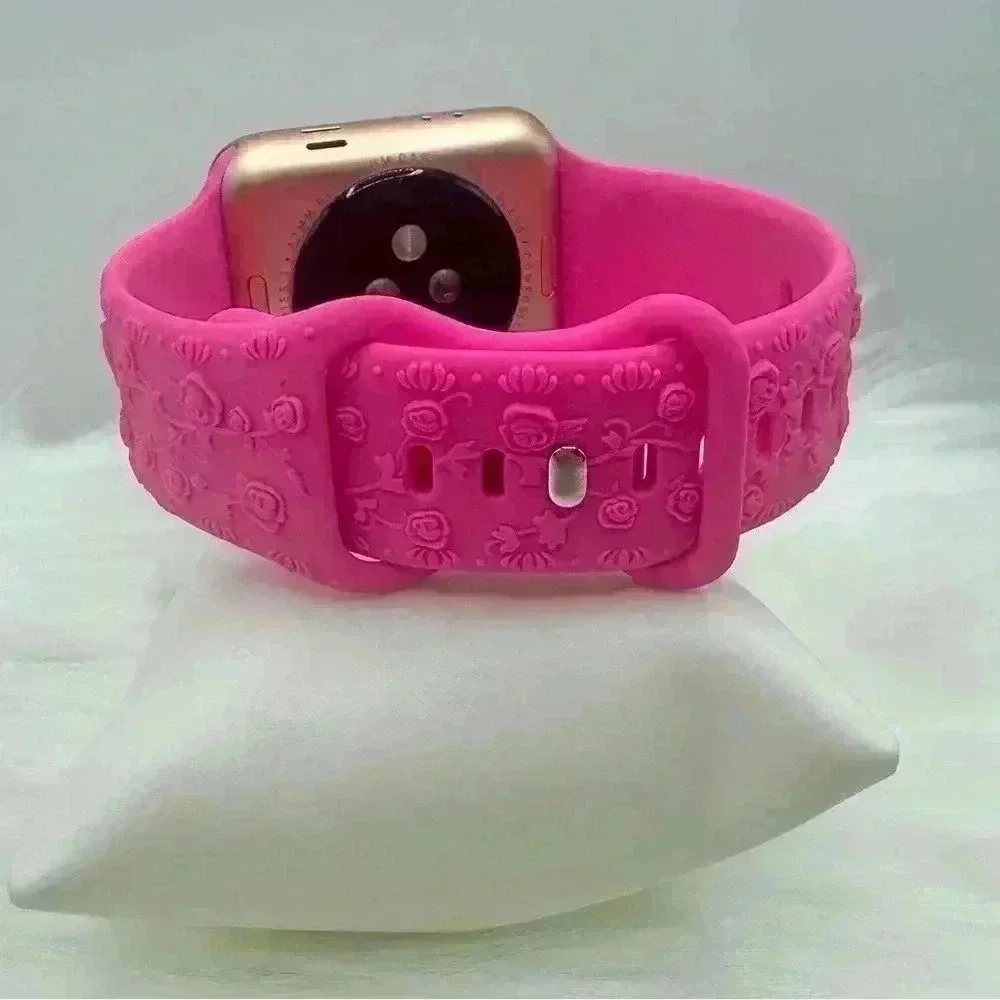 Floral Engraved Design Apple Watch Bands  38mm 40mm 41mm Hot Pink